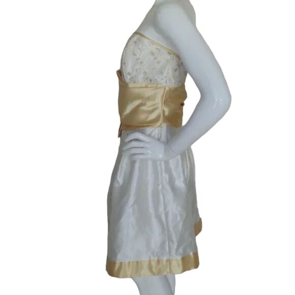Jessica McClintock GUNNE SAX Dress, Junior 3/S, Strapless, White/Gold, Bow - Picture 7 of 13